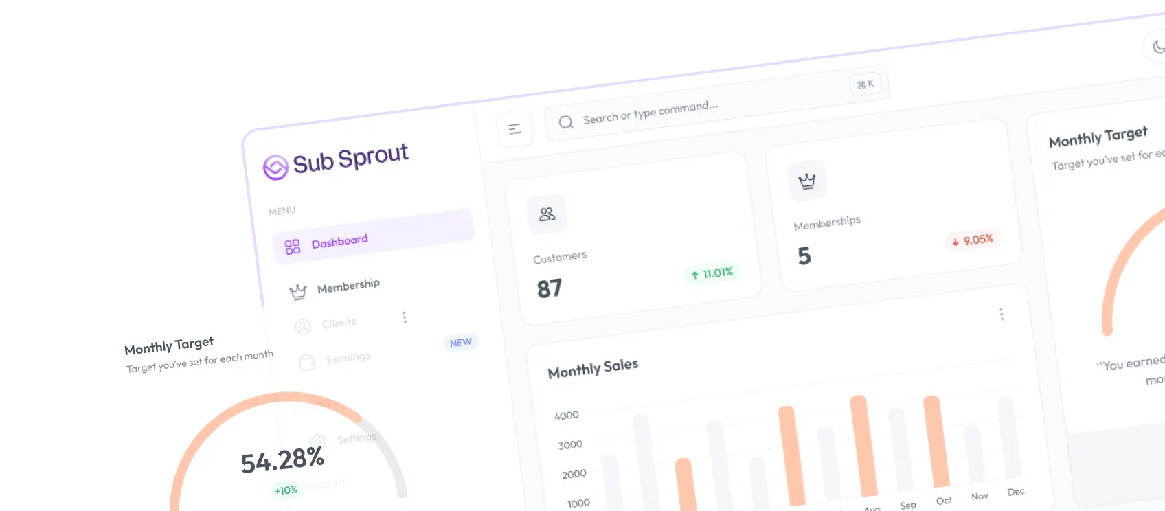 Sub Sprout dashboard preview showing membership management interface